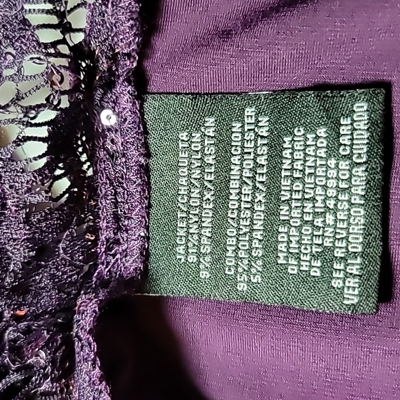 R&M Richards Dress & Jacket Sequins lace plum stretch sz 14 evening coquette - Picture 12 of 16